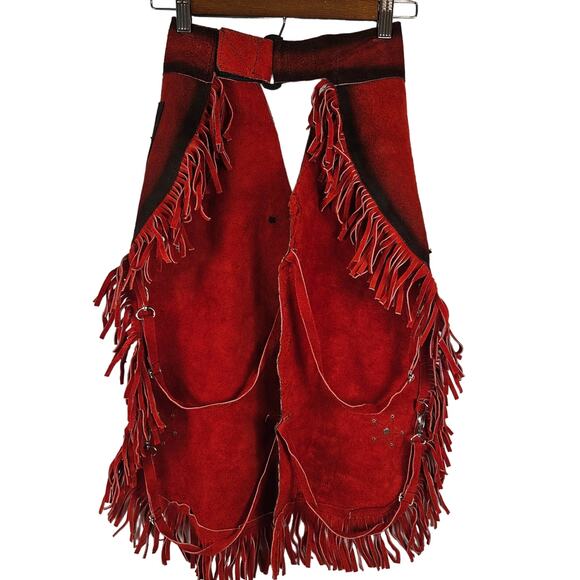 Rockmount Ranch Wear Tru-West kids chaps, red leather, size L - Picture 3 of 8